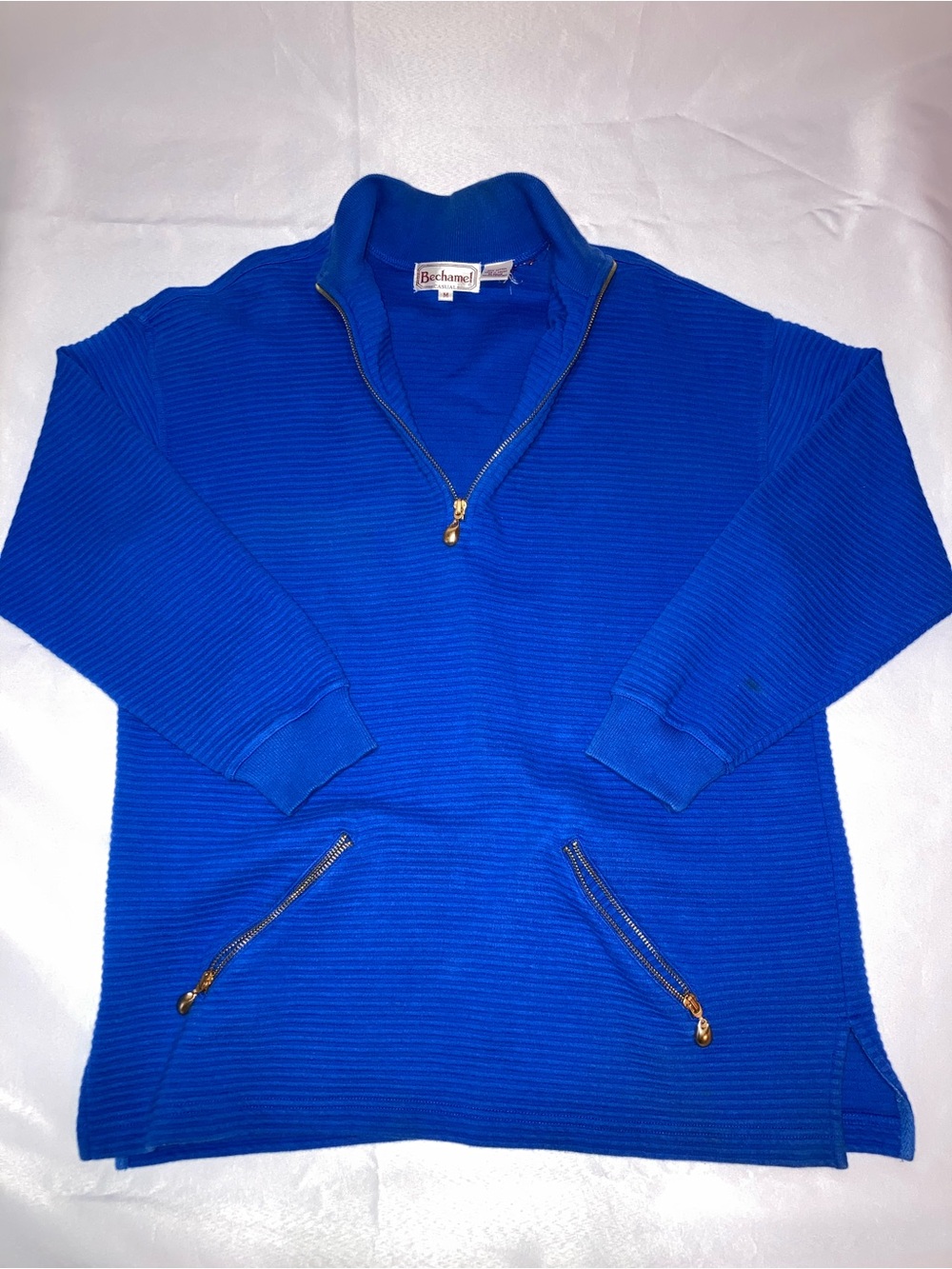 Bechamel Cobalt Blue Ribbed Half-Zip Sweater with Gold Hardware - Picture 2 of 7